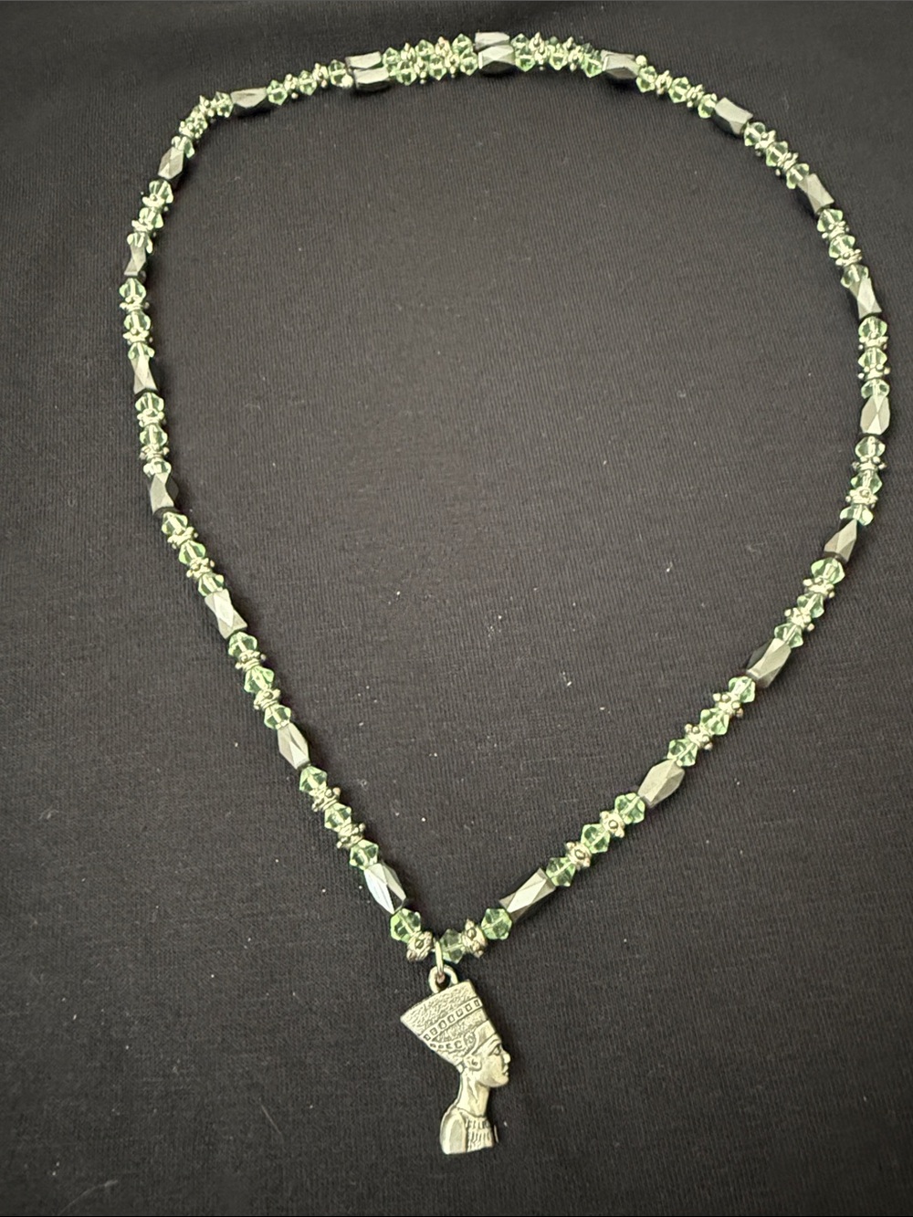 Silver-Tone Egyptian Queen Pendant Necklace in Light Green - Unbranded